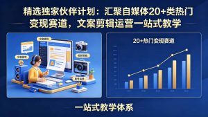 精选独家伙伴计划:汇聚自媒体20+类热门变现赛道,文案剪辑运营一站式教学-Ai创业网
