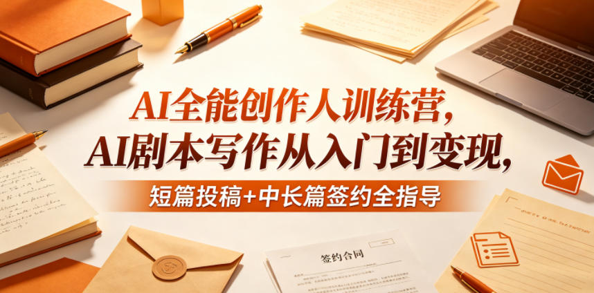 AI全能创作人训练营，AI剧本写作从入门到变现，短篇投稿+中长篇签约全指导-Ai创业网