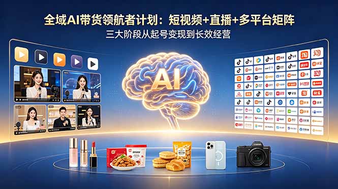 全域AI带货领航者计划：短视频+直播+多平台矩阵，三大阶段从起号变现到长效经营-Ai创业网