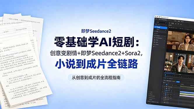 零基础学AI短剧：创意变剧情+即梦Seedance2+Sora2，小说到成片全链路-Ai创业网