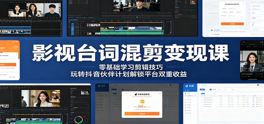 影视台词混剪变现课：零基础学习剪辑技巧，玩转抖音伙伴计划解锁平台双重收益-Ai创业网