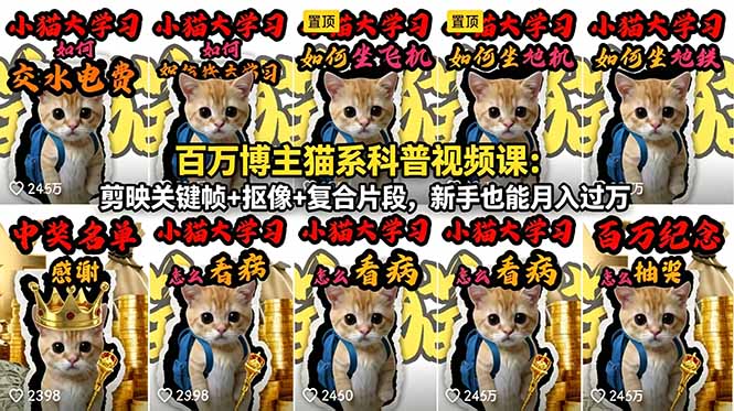 百万博主猫系科普视频课：剪映关键帧+抠像+复合片段，新手也能月入过万-Ai创业网