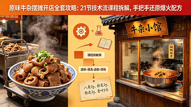 原味牛杂摆摊开店全套攻略：21节技术流课程拆解，手把手还原爆火配方-Ai创业网