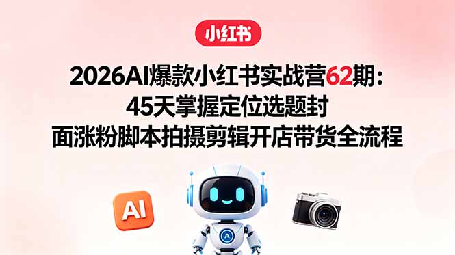 2026AI爆款小红书实战营62期：45天掌握定位选题封面涨粉脚本拍摄剪辑开店带货全流程-Ai创业网