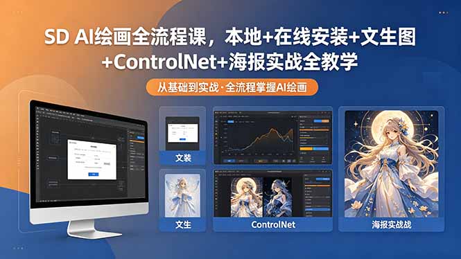 SD AI绘画全流程课，本地+在线安装+文生图+ControlNet+海报实战全教学-Ai创业网