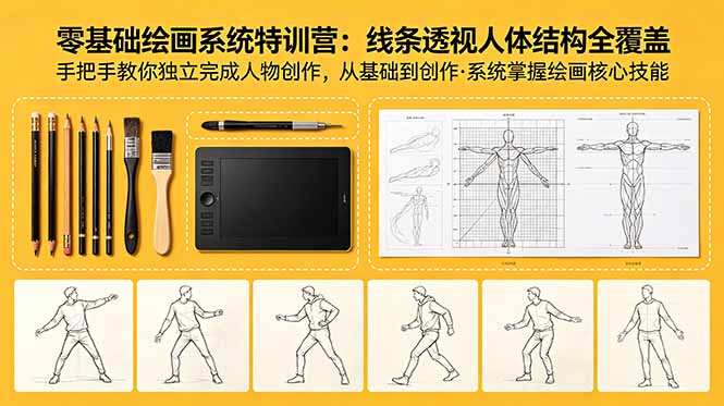 零基础绘画系统特训营：线条透视人体结构全覆盖，手把手教你独立完成人物创作-Ai创业网