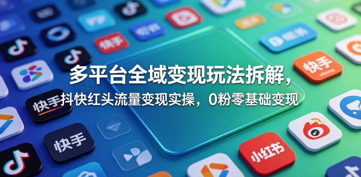 多平台全域变现玩法拆解，抖快红头流量变现实操，0粉零基础变现-Ai创业网
