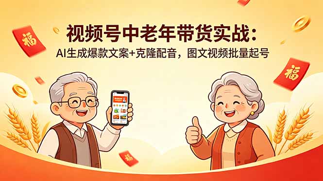 视频号中老年带货实战：AI生成爆款文案+克隆配音，图文视频批量起号-Ai创业网