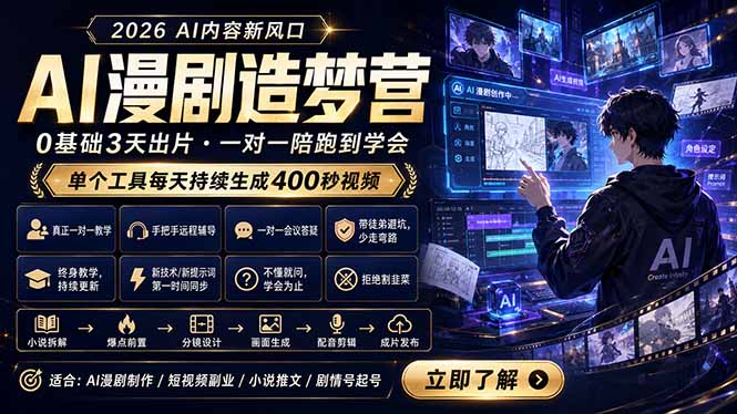 AI漫剧造梦营：0基础3天出片，单个工具每天持续生成400秒视频-Ai创业网