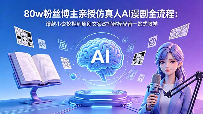 80w粉丝博主亲授仿真人AI漫剧全流程：爆款小说挖掘到原创文案改写建模配音一站式教学-Ai创业网