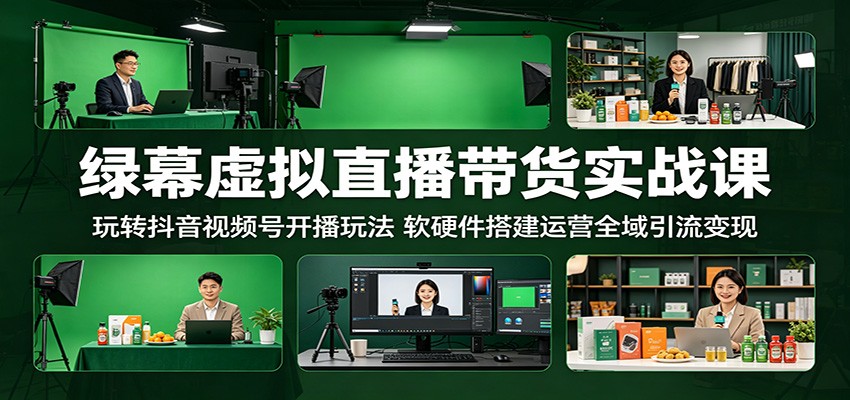 绿幕虚拟直播带货实战课：玩转抖音视频号开播玩法，软硬件搭建运营全域引流变现-Ai创业网
