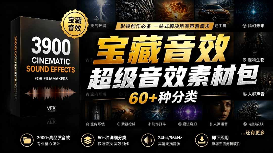 宝藏音效合集包！60+多种音效分类，共计3900个，分类清晰，全中文分类，高品质剪辑音效素材包-Ai创业网