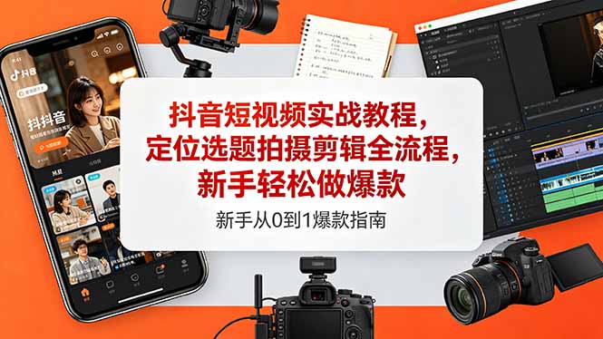 抖音短视频实战教程，定位选题拍摄剪辑全流程，新手轻松做爆款-Ai创业网