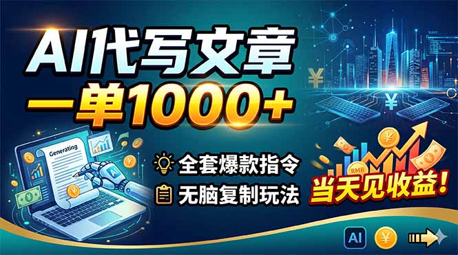 AI代写文章，一单1000+，全套爆款指令+无脑复制玩法，当天见收益！-Ai创业网