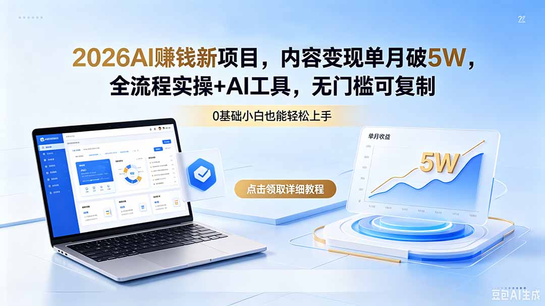 2026AI赚钱新项目，内容变现单月破5W，全流程实操+AI工具，无门槛可复制-Ai创业网