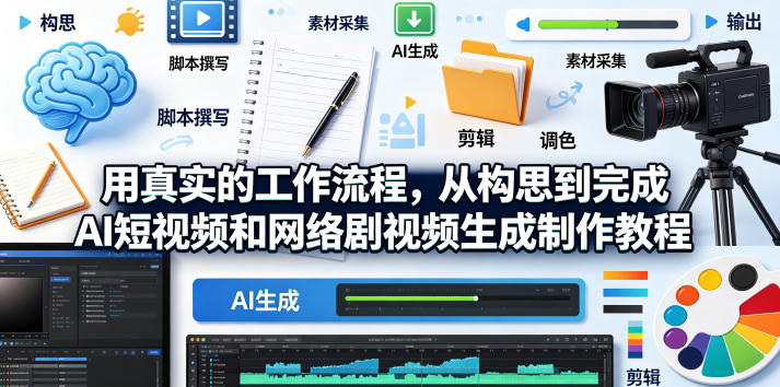 用真实的工作流程，从构思到完成AI短视频和网络剧视频生成制作教程-中英字幕-Ai创业网