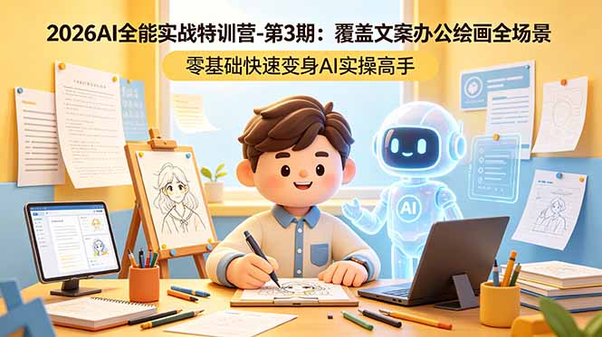 2026AI全能实战特训营-第3期：覆盖文案办公绘画全场景 零基础快速变身AI实操高手-Ai创业网