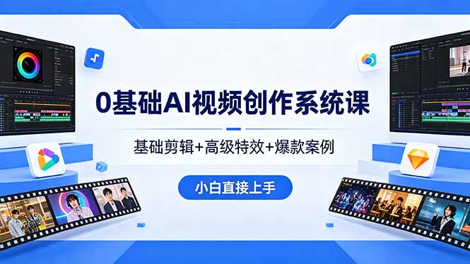 0基础AI视频创作系统课，基础剪辑+高级特效+爆款案例，小白直接上手-Ai创业网