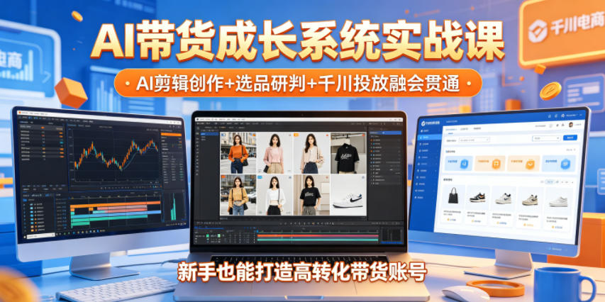 AI带货成长系统实战课，AI剪辑创作+选品研判+千川投放融会贯通，新手也能打造高转化带货账号(更新2026年)-Ai创业网