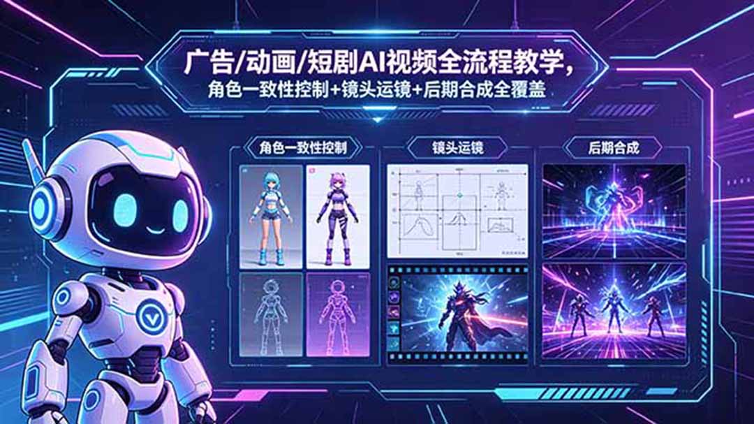 广告/动画/短剧AI视频全流程教学，角色一致性控制+镜头运镜+后期合成全覆盖-Ai创业网