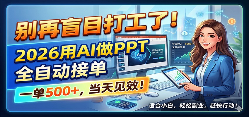 别再盲目打工了！2026用AI做PPT全自动接单，一单5张+，当天见效！-Ai创业网