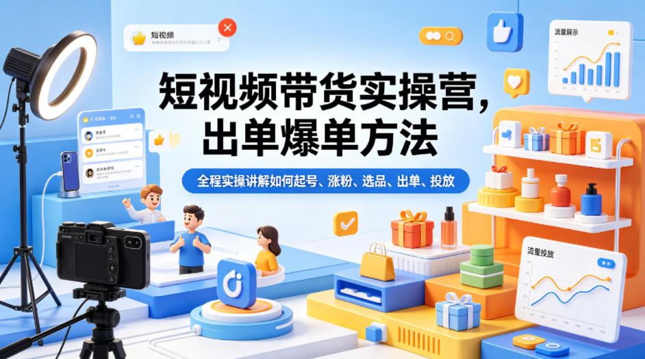 短视频带货实操营，出单爆单方法，全程实操讲解如何起号、涨粉、选品、出单、投放(更新0515)-Ai创业网