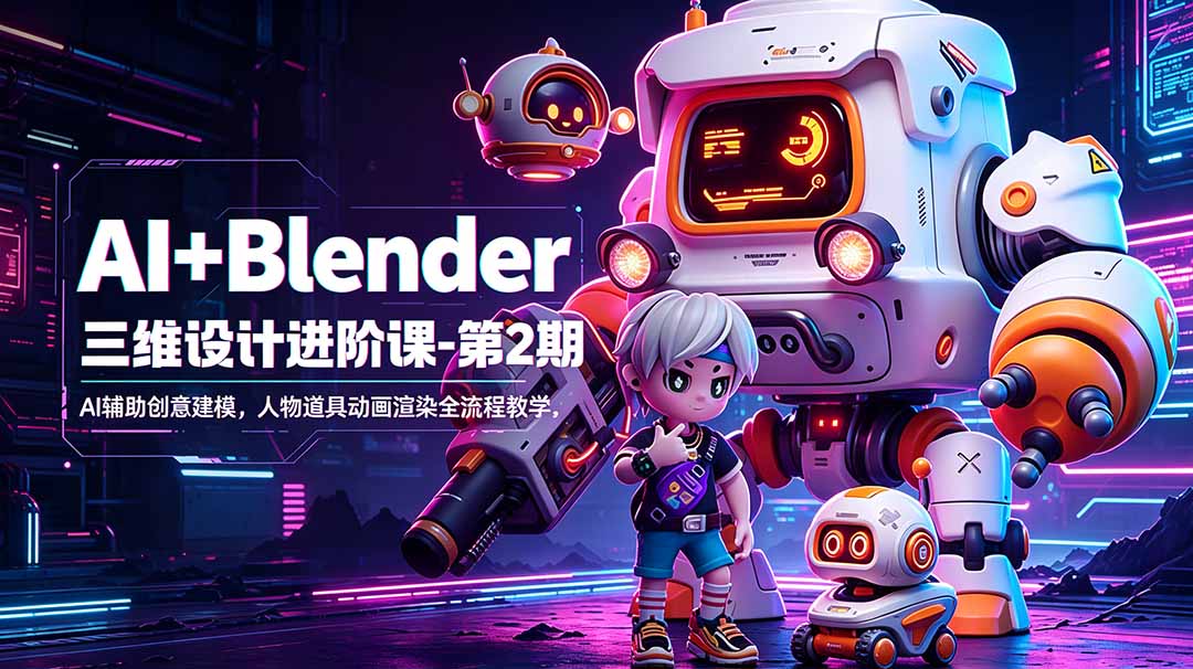 AI+Blender三维设计进阶课-第2期：AI辅助创意建模，人物道具动画渲染全流程教学-Ai创业网