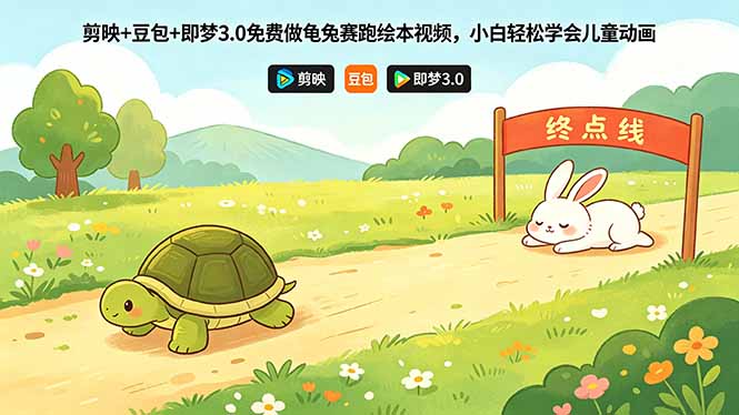 剪映+豆包+即梦3.0免费做龟兔赛跑绘本视频，小白轻松学会儿童动画-Ai创业网
