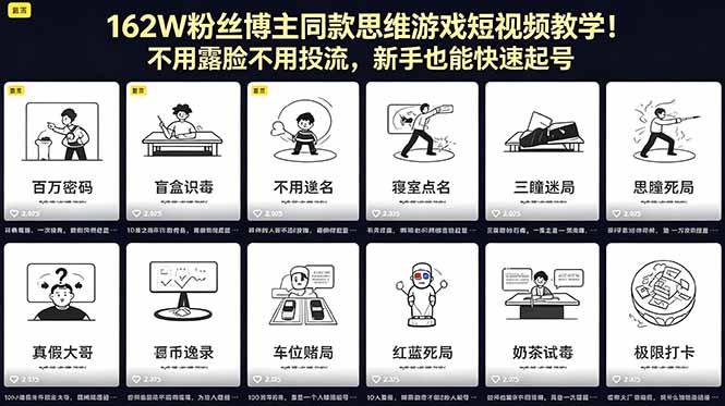 162W粉丝博主同款思维游戏短视频教学！不用露脸不用投流，新手也能快速起号-Ai创业网