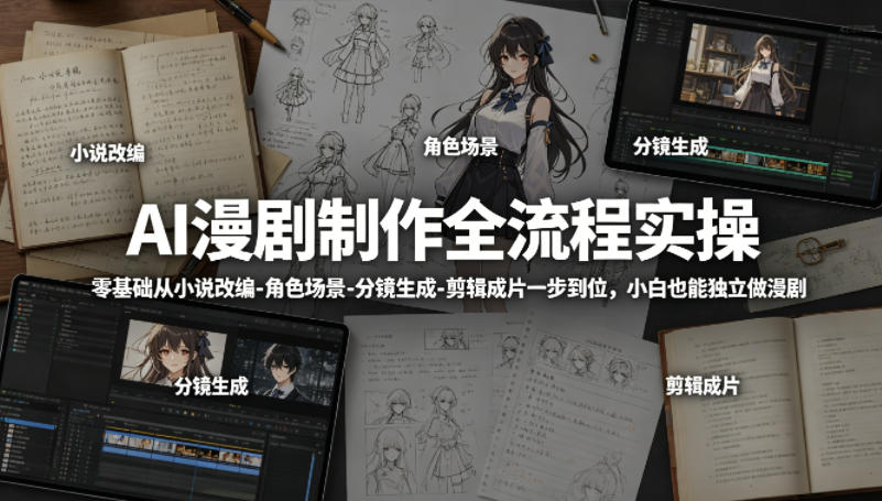 AI漫剧制作全流程实操，零基础从小说改编-角色场景-分镜生成-剪辑成片一步到位，小白也能独立做漫剧-Ai创业网