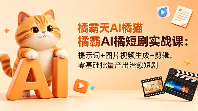 橘霸天AI橘猫短剧实战课：提示词+图片视频生成+剪辑，零基础批量产出治愈短剧-Ai创业网