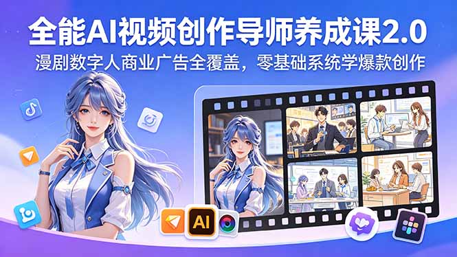 全能AI视频创作导师养成课2.0，漫剧数字人商业广告全覆盖，零基础系统学爆款创作-Ai创业网