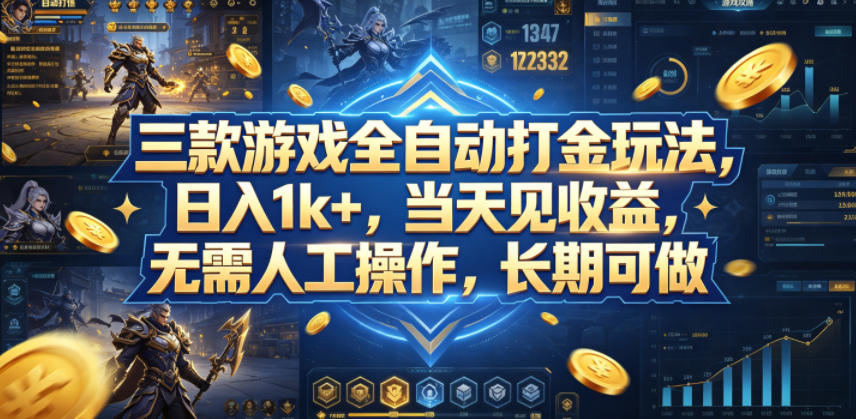 三款游戏全自动打金玩法，日入1k+，当天见收益，无需人工操作，长期可做【揭秘】-Ai创业网