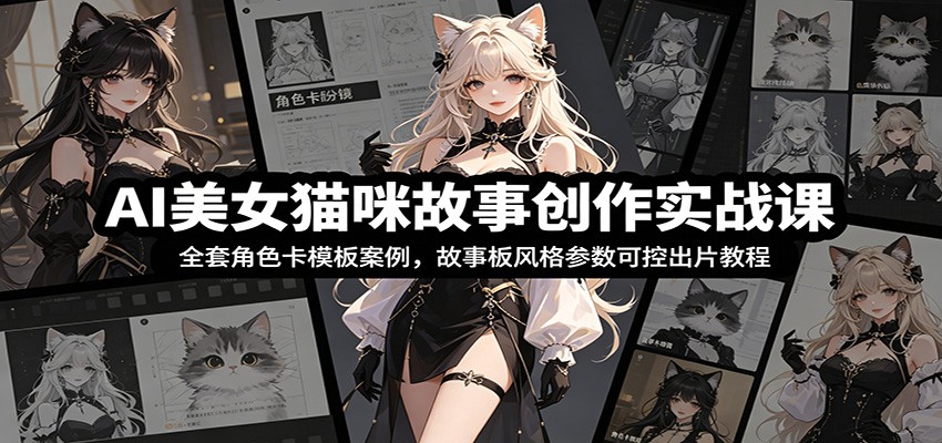 AI美女猫咪故事创作实战课：全套角色卡模板案例，故事板风格参数可控出片教程-Ai创业网