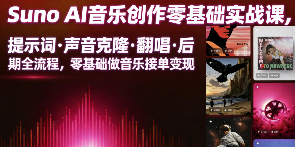 Suno AI音乐创作实战课，提示词・声音克隆・翻唱・后期全流程，零基础做音乐接单变现-Ai创业网
