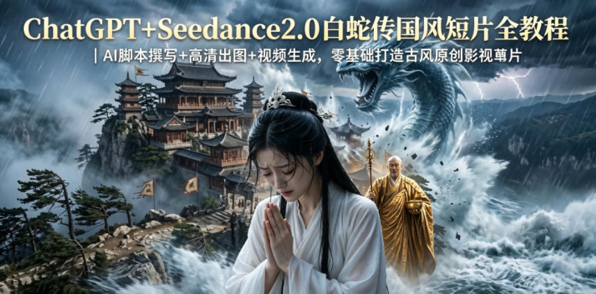 ChatGPT+Seedance2.0白蛇传国风短片全教程｜AI脚本撰写+高清出图+视频生成，零基础打造古风原创影视短片-Ai创业网