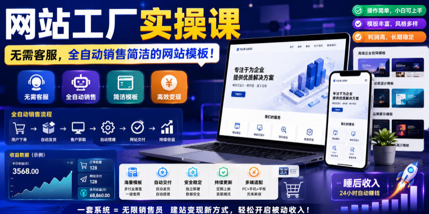 网站工厂实操课，无需客服，网站模板自动赚钱！【原创双语字幕】-Ai创业网