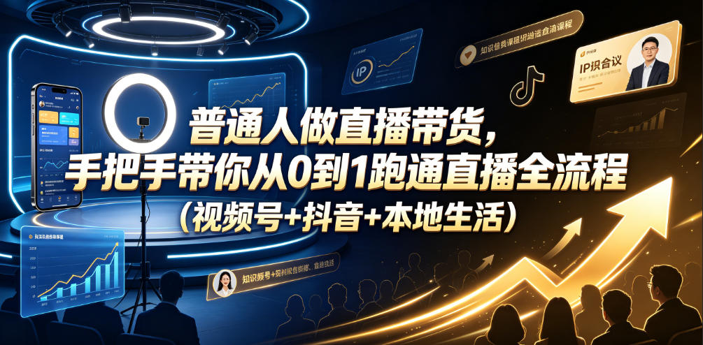 普通人做直播带货，手把手带你从0到1跑通直播全流程(视频号+抖音+本地生活)-Ai创业网