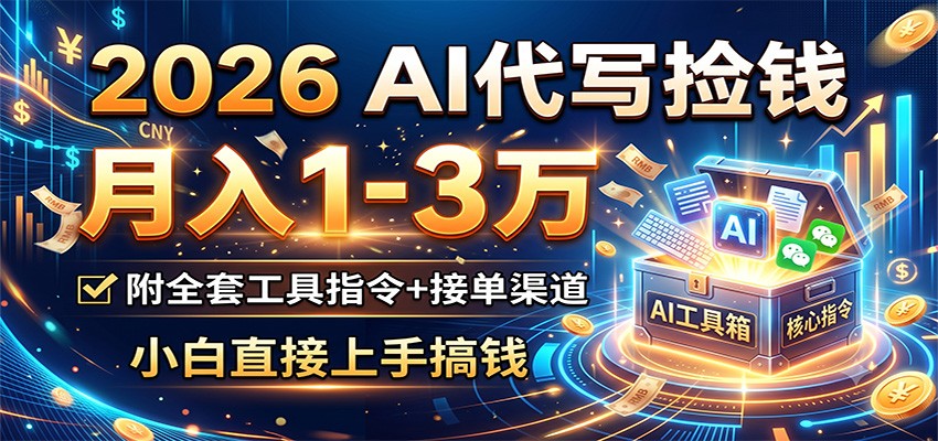 2026 AI代写捡钱，月入1-3万，附全套工具指令+接单渠道，小白直接上手搞钱-Ai创业网