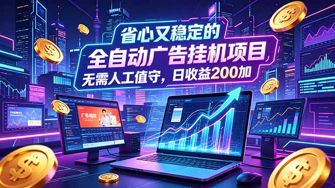 全自动广告挂机项目,全程无需人工值守。稳定创收每日收益200+-Ai创业网