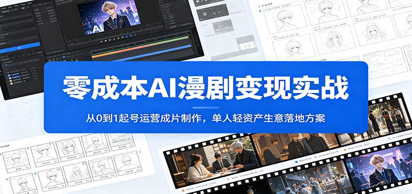 零成本AI漫剧变现实战：从0到1起号运营成片制作，单人轻资产生意落地方案-Ai创业网