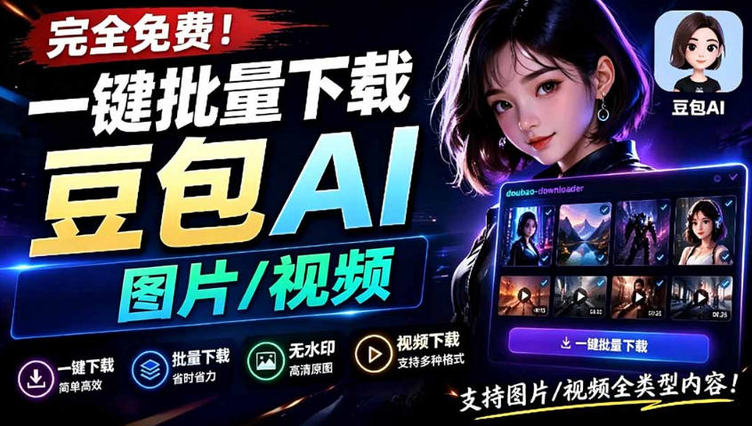 Github最新发布！一键批量下载豆包AI无水印图片/视频，简单易用，自动解析提示词-Ai创业网