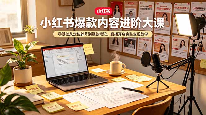 小红书爆款内容进阶大课，零基础从定位养号到爆款笔记，直播开店完整变现教学-Ai创业网