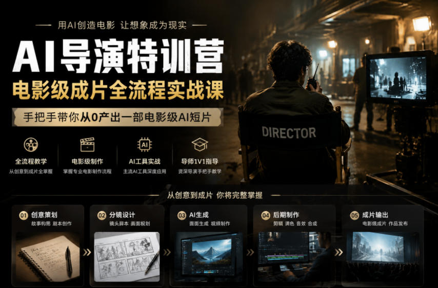 AI导演特训营，电影级成片全流程实战课，手把手带你从0产出一部电影级AI短片-Ai创业网