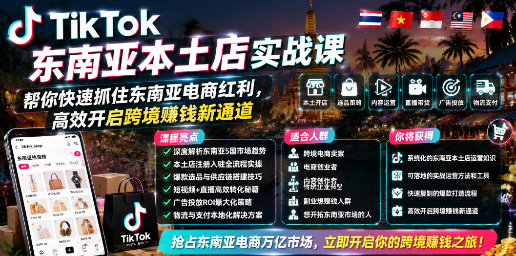 TikTok东南亚本土店实战课，帮你快速抓住东南亚电商红利，高效开启跨境賺钱新通道-Ai创业网