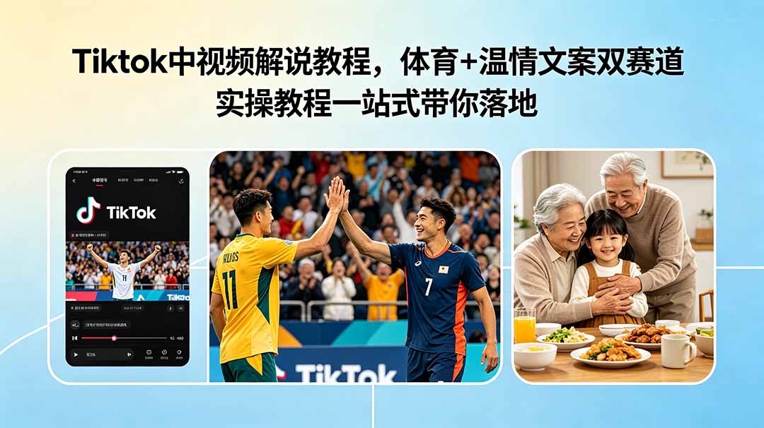 Tiktok中视频解说教程，体育+温情文案双赛道实操教程一站式带你落地-Ai创业网
