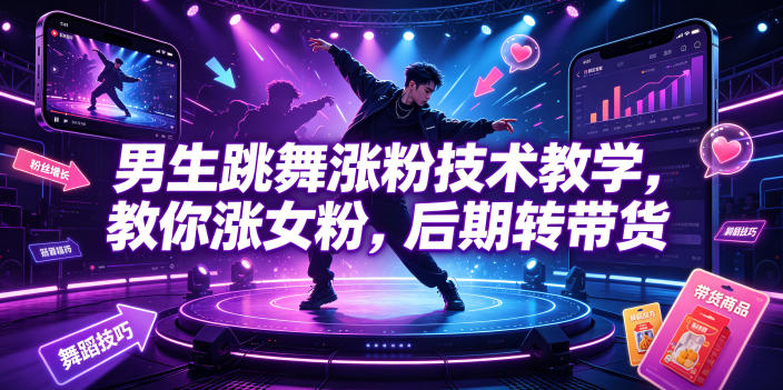 男生跳舞涨粉技术教学，教你涨女粉，后期转带货-Ai创业网