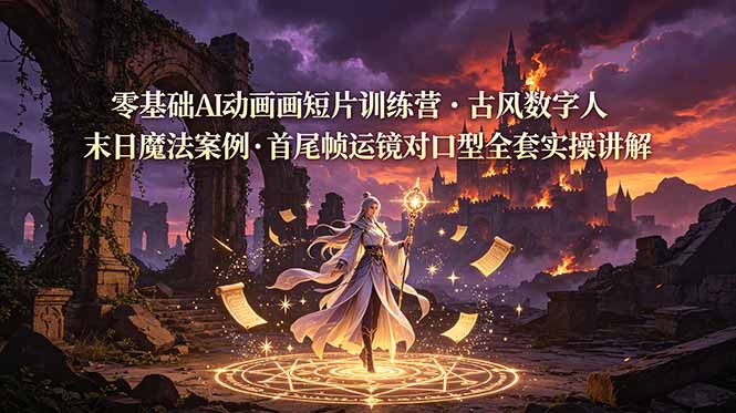 零基础AI动画短片训练营，古风数字人末日魔法案例，首尾帧运镜对口型全套实操讲解-Ai创业网