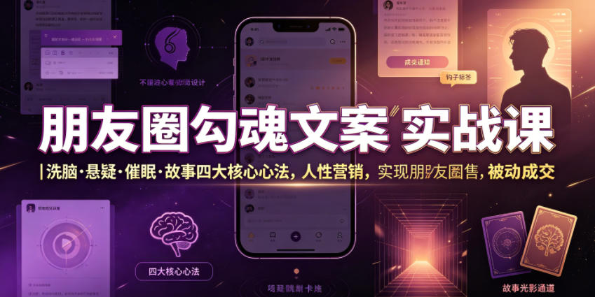朋友圈勾魂文案实战课｜洗脑·悬疑·催眠·故事四大核心心法，吃透人性营销，实现朋友圈不销而售被动成交-Ai创业网