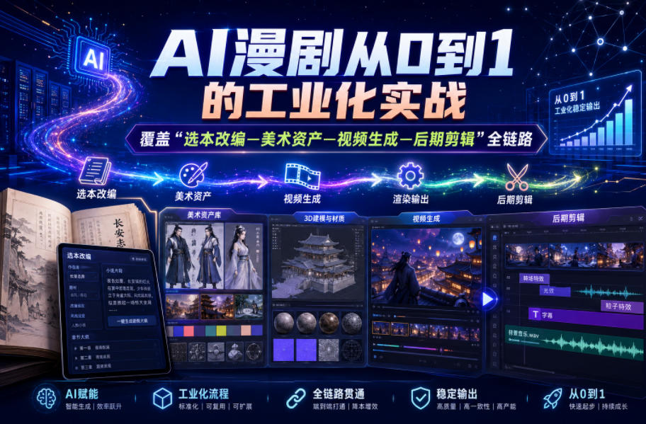 AI漫剧从0到1的工业化实战，覆盖“选本改编—美术资产—视频生成—后期剪辑”全链路(更新6月)-Ai创业网